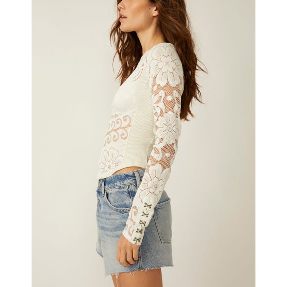 Free People White Lace Long Sleeve Top - Picture 3 of 5